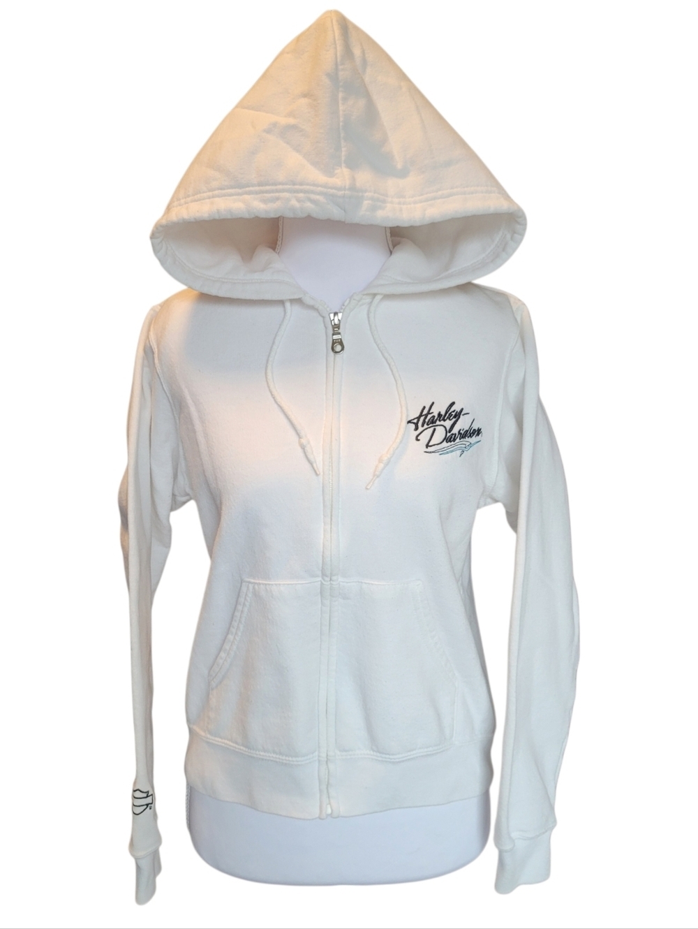 Harley Davidson White Zip Up Hoodie Sweatshirt Jacket